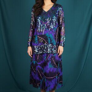 VINTAGE Rare Judith Ann 100% Silk Sequined 80’s 2 piece Golden Girls - L